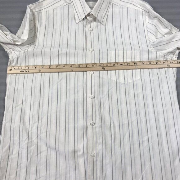 Ermenegildo Zegna Shirt Mens XL White Blue Stripe Long Sleeve Button Up Dress - Picture 4 of 11